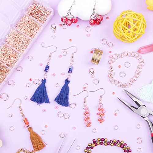 YUGDRUZY Jump Rings for Jewelry Making Kit, 1500 pcs Jewelry Repair Kit for Necklace Bracelet, Lobster Clasps and Closures Repair Supplies Kit with Pliers Tweezers-Rose Gold - color: Rose Gold