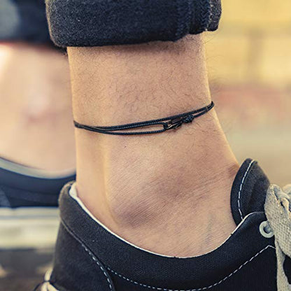Made by Nami Surfer Anklet with Snap Hook Clasp Waterproof & Adjustable Thin String Ankle Bracelets for Women and Men Handmade Jewelry for Beach and Music Festival Accessories - color: All Black