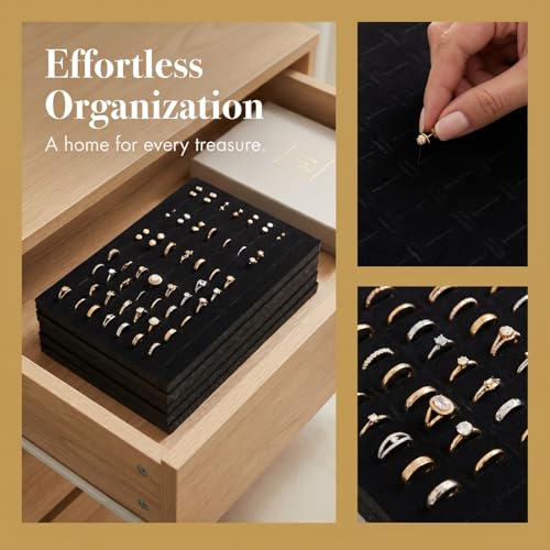 Lurrose 5pack Black Velvet Ring Organizer Foams Earring Storage Box，slot Foam Insert Stud Jewelry Holder，ring Inserts Display Pad Retail Showcase