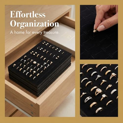 Lurrose 5pack Black Velvet Ring Organizer Foams Earring Storage Box，slot Foam Insert Stud Jewelry Holder，ring Inserts Display Pad Retail Showcase
