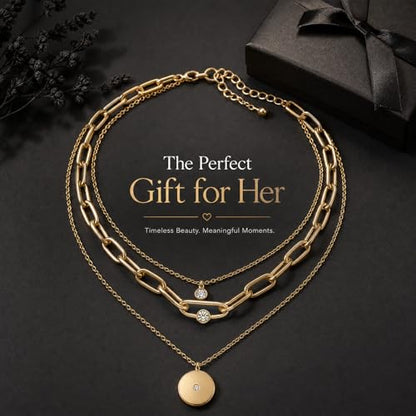 3 Pcs Layered Necklaces for Women, Stackable Statement Jewelry | Trendy stackable jewelry set! 3 separate lightweight chains. Perfect statement gift for women to elevate any daily outfits. - color: Yellow Gold (Coin Stack)