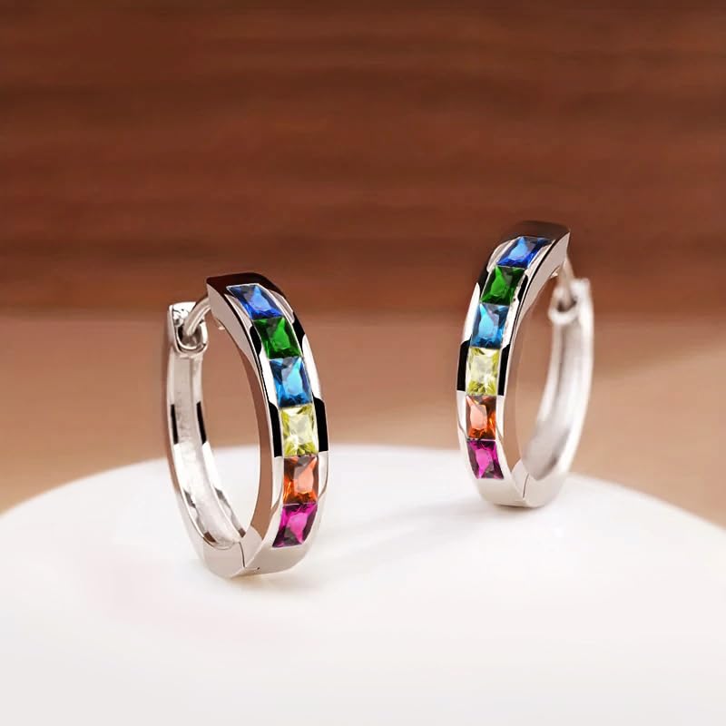 Fashionable Hoop Earrings with Princess Square Cubic Zirconia for Women - color: E3923