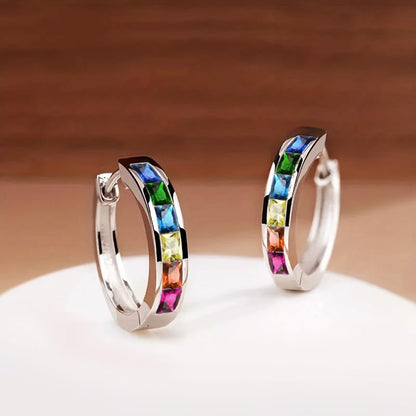 Fashionable Hoop Earrings with Princess Square Cubic Zirconia for Women - color: E3923