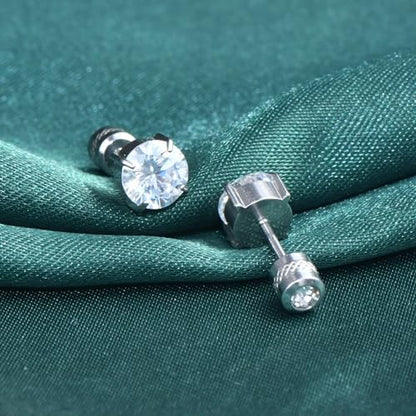 Titanium Flat Back Surgical Stainless Steel Stud Earrings for Women Men,Birthstone Stud Earrings Hypoallergenic Double Side 5A Cubic Zirconia Studs Jewelry 6mm - color: Silvery-Clear CZ