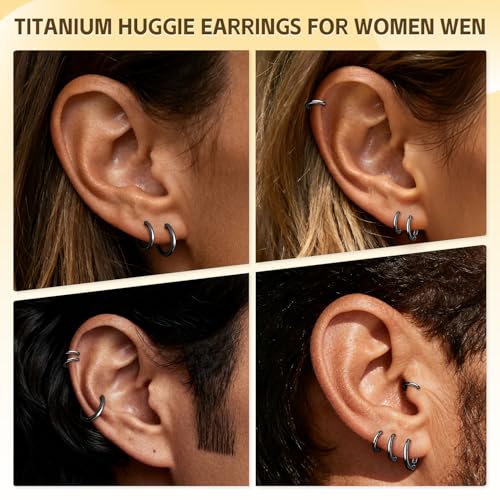 AOEDEJ G23 Titanium Black/Steel Gray/Gold Hoop Earrings 18G Small Huggie Hoop Earrings 8mm/10mm/12mm Cartilage for Sensitive Ears for Multiple Piercing Cartilage Hoop Earring Stack Jewelry - style: D-BK-8mm