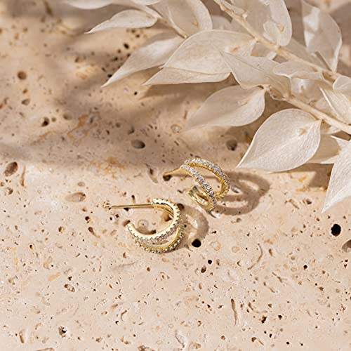 PAVOI 14K Gold Plated Split Huggie Hoop Earrings for Women, Hoop Earrings | Hypoallergenic Earrings with 925 Sterling Silver Posts, Trendy Split Multi Hoop Earrings - style: CZ