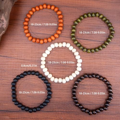 5pcs Wooden Bead Bracelet Set For Men & Women - Funky Style, Father'S Day, Mother'S Day, Christmas, Birthdays, Thanksgiving Beads For Bracelets