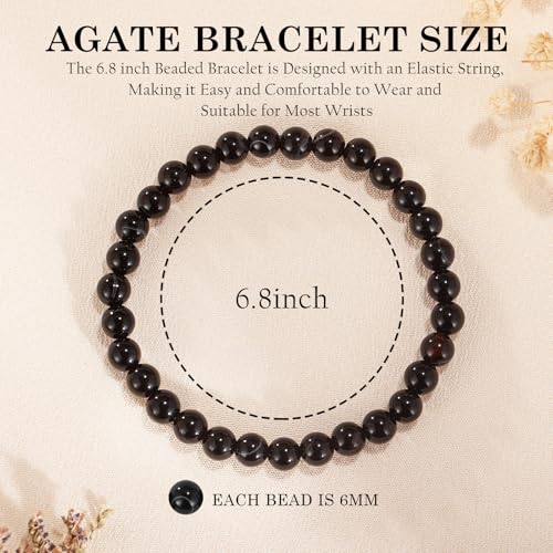Agate Round Beaded Bracelet for Women Men Natural Agates Stone Healing Bracelets Stretch Elastic Handmade Polished Gemstone Beads Bracelet - color: Black White, size: 6mm Beads