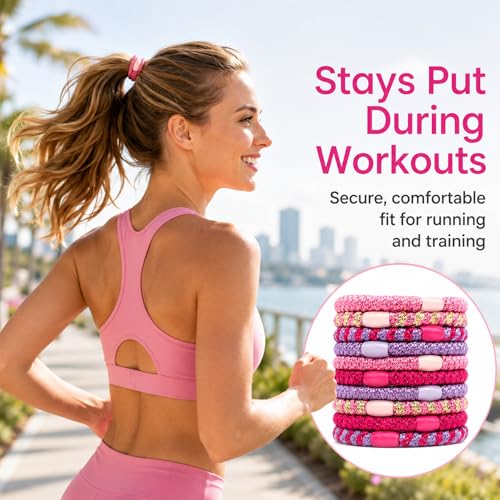 10-Piece Hair Ties: Soft Knitted Hair Tie for Thick/Coarse/Curly Hair. Gentle Hair Ties No Damage—Secure & Protect Strands (Pink) - color: Pink