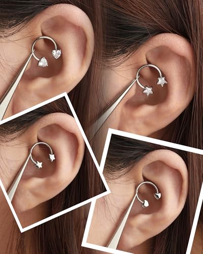 4Pcs Septum Rings 16g Septum Jewelry Star Heart Nose Rings Hoops 316L Surgical Steel Daith Helix Tragus Piercing Jewelry for Women