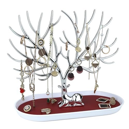 MORE&LESS Antlers Jewelry Display Stand,Silver Deer Hanging Organizer for Ring Earrings Necklace Bracelet - color: Silver