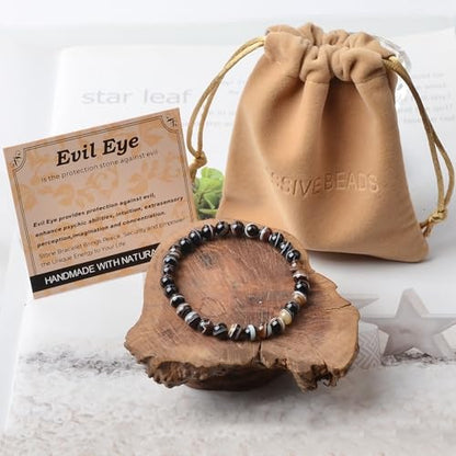 MASSIVE BEADS Handmade Yoga Stretch Elastic Bracelet Natural Stone Crystal Healing Power Energy Gifts for Unisex Adult 4mm 6mm 8mm 10mm - color: Evil Eye Agate(Against Evil), size: 6mm