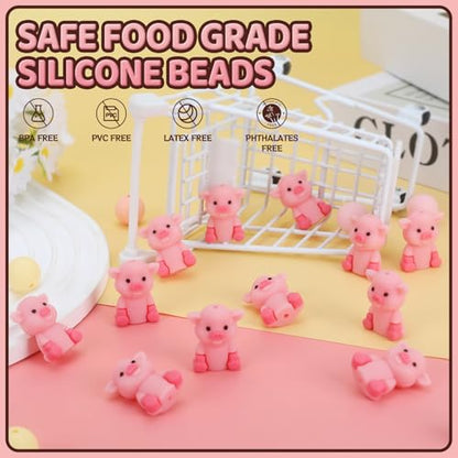 12pcs 3D Pig Silicone Focal Beads for Pens | Focal Beads for Keychain Making,Pens,Bracelet,Necklace Crafts,Bulk Silicone Beads for DIY（3D Pig） - color: 3D Pig