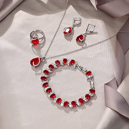 EVER FAITH Pear Cubic Zirconia Wedding Jewelry Set for Bride Bridesmaid - color: Red Silver-Plated-Brass