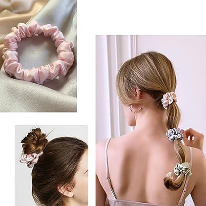 Hair Ties Satin Silk Small Scrunchies for Women Girls Ponytail Holders 20 Pcs Mini Bulk Scrunchies Elastic Hair Bands for Thick Curly Hair Pony Tails Hair Ties - color: Popular color