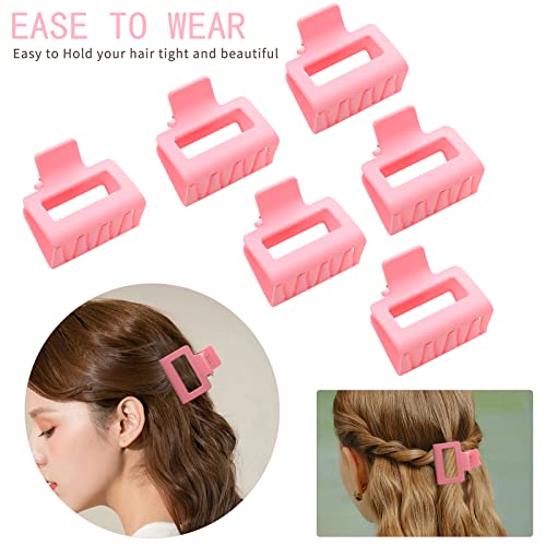 12 Pack Pink Square Claw Clips, Big and Small Neutral Rectangle Hair Claw Clips, Non-slip Matte Large Hair Clips for Women,Strong Hold jaw clip for Thick Thin Hair - color: Mixed Pink