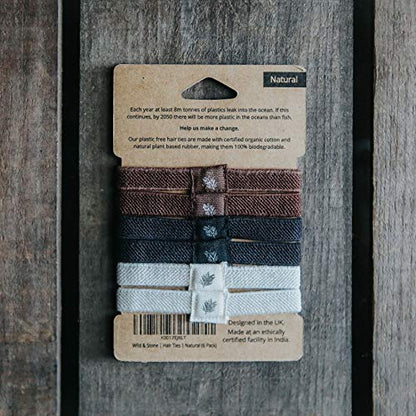 Wild & Stone | Pack of 6 Hair Bands | 100% Biodegradable and Plastic-Free Elastic Hair Ties | 100% Organic Cotton and Natural Plant-Based Rubber | No Crease Ponytail Holder (Natural) - color: Natural