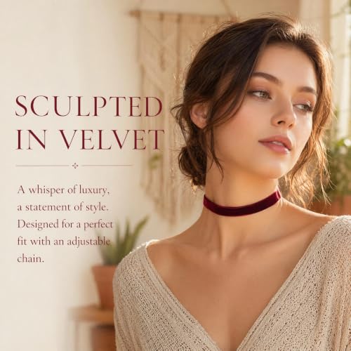 Velvet Choker Necklace for Women Goth Halloween Y2K Ribbon Collar Set - color: Wine-0.6''-20pcs