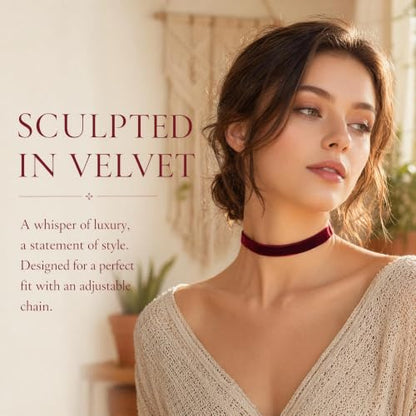 Velvet Choker Necklace for Women Goth Halloween Y2K Ribbon Collar Set - color: Wine-0.6''-20pcs