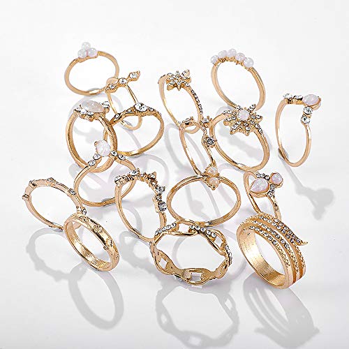HUJUON 27-34PCS Knuckle Rings Set for Women Stackable Finger Ring Sets Vintage Joint Midi Rings Gold/Silver Star Moon Stacking Rings for Women - style: 27Pcs