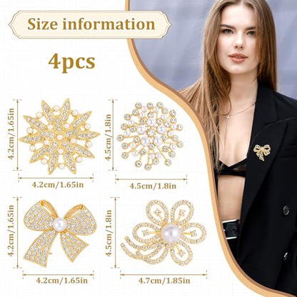4pcs Brooches and Pins for Women, Flower Brooch, Crystal Pearl Brooch, for Women Fashion Accessories - style: rhinestones