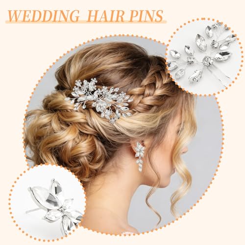 6 Pieces Crystal Bride Hair Accessories and Earrings.Sliver Wedding Hair Pins with Rhinestones for Bride Bridesmaids Women Girls. - color: Style2