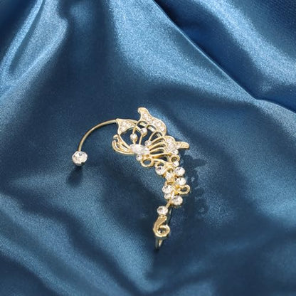 2Pcs Butterfly Ear Cuffs Rhinestone Clip On Earrings | Rhinestone butterfly ear cuffs with non piercing clip on design; silver ear wrap climber jewelry for parties and weddings - style: Style A Gold
