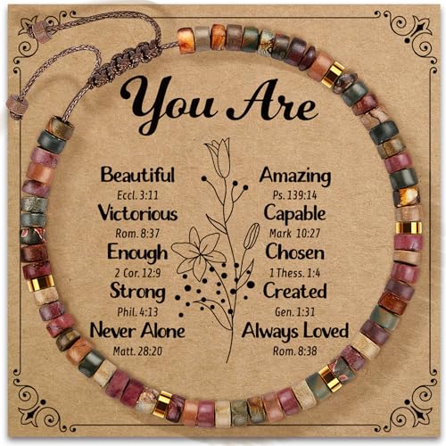 Inspirational Bracelet Gifts for Women, Natural Stone Beaded Bracelets | Thinking of You Get Well Soon Encouragement Healing Bracelets Christmas Day Birthday Gifts for Women Friends Sister - color: A-B JASPER STONE-YOU ARE