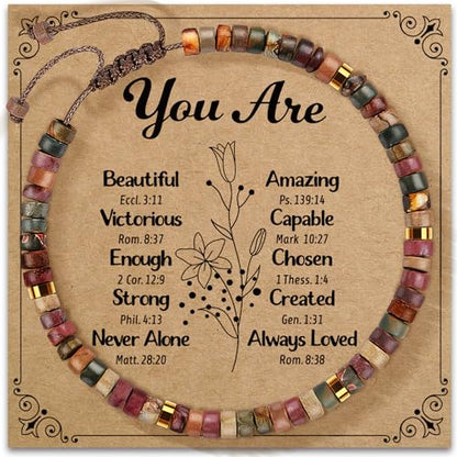 Inspirational Bracelet Gifts for Women, Natural Stone Beaded Bracelets | Thinking of You Get Well Soon Encouragement Healing Bracelets Christmas Day Birthday Gifts for Women Friends Sister - color: A-B JASPER STONE-YOU ARE