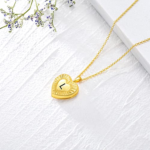 SOULMEET 10K 14K 18K Solid Yellow Gold/Plated Gold Locket Radiation Initial Heart Locket Necklace that Holds Pictures Personalized Photo Locket Necklace Alphabet A-Z - style: L-locket+photo