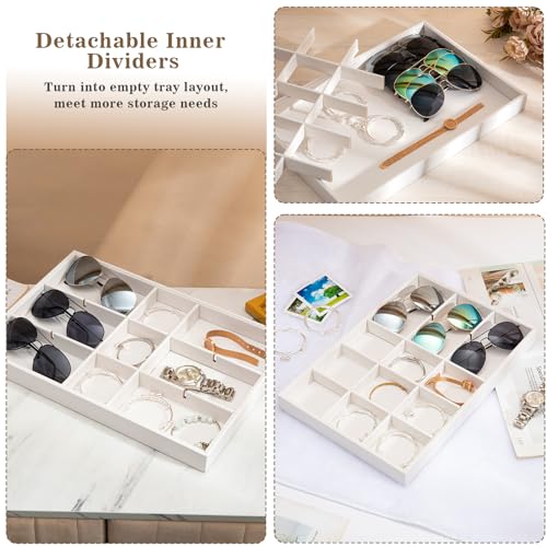 Polmart Stackable 15-Grid Jewelry Organizer/Storage/Display Trays, White Leatherette (2-Pack) - color: White Leather