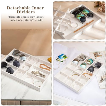 Polmart Stackable 15-Grid Jewelry Organizer/Storage/Display Trays, White Leatherette (2-Pack) - color: White Leather