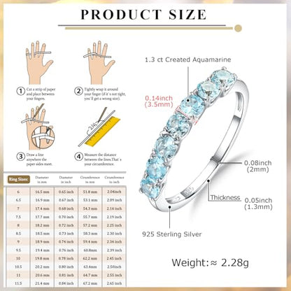 Birthstone Wedding Band Eternity Rings 925 Sterling Silver Rings Stackable Anniversary Engagement Rings Cubic Zirconia Inlaid Created Garnet/Amethyst/Sapphire Ring 7 Stone Ring, Size 6 to 10 - color: Aquamarine