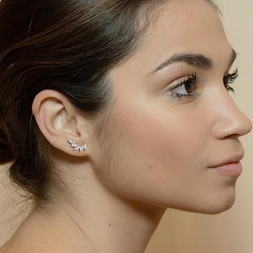 Rnivida 925 Sterling Silver Dainty Cz Climber Stud Earrings, Hypoallergenic Small Cubic Zirconia Ear Crawler Earring for Women - color: Wing- Gold
