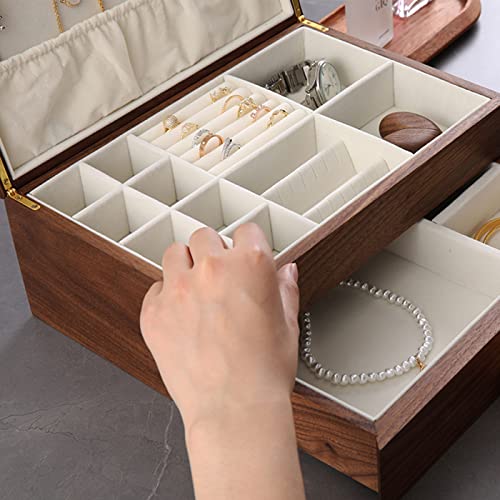 High-end Solid Wood Jewelry Storage Box Ladies Retro Wooden Necklace Jewelry Bracelet Watch Display Box Handmade Wedding Birthday Anniversary Jewelry Collection Box(Double Layer) - size: double layer