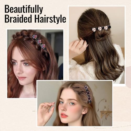 8 Pcs Braided Hair Clips for Women, Sparkling Crystal Stone Pearl Barrette | Rhinestone Duckbill Braid Clips for Women with 3 Small Flower Crystal Hair Accessories Girls Styling Sectioning - color: PURPLE, PINK AND WHITE
