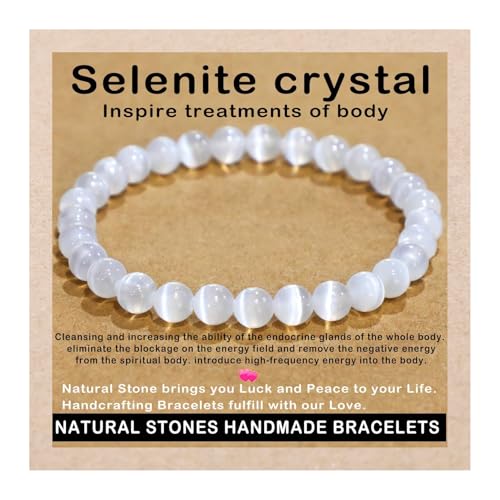 AD Beads Handmade Gemstone Stretch Elastic Bracelet Crystal Healing Reiki Nature's Beauty and Spiritual Essence Unisex (6mm, Selenite Crystal (Inspire Treatments)) - color: Selenite Crystal (Inspire Treatments), size: 6mm