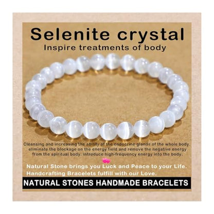 AD Beads Handmade Gemstone Stretch Elastic Bracelet Crystal Healing Reiki Nature's Beauty and Spiritual Essence Unisex (6mm, Selenite Crystal (Inspire Treatments)) - color: Selenite Crystal (Inspire Treatments), size: 6mm