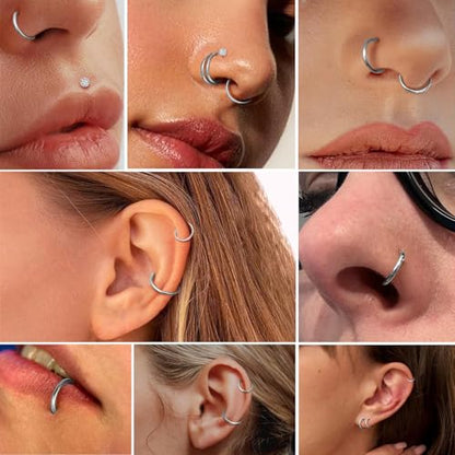 15PCS Nose Rings Studs Hoops Set - Hypoallergenic 14K Gold Plated Nose Screw Studs 316L Surgical Stainless Steel Cubic Zirconia Body Piercing Jewelry L Shape & Corkscrew Helix Cartilage Rook Earrings for Women 18G 20G