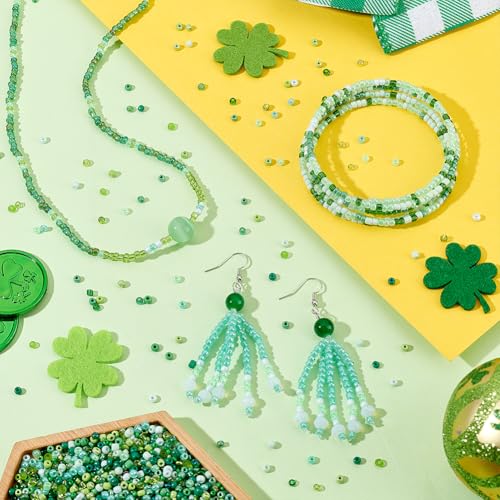 PH PandaHall 4500pcs 15 Green Colors 3mm Seed Beads 8/0 Mini Waist Beads Glass Spacer Bead Craft Crystal Bead for Friendship Bracelet Eyeglass Chain Jewelry Making DIY Crafts