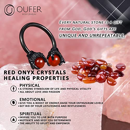OUFER 316L Surgical Steel Circular Earrings Two White Opals Surrounded by Dragon Claws Cartilage Earing Ear Body Piercing Jewelry Helix Earrings Piercing… - color: Black Red