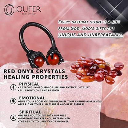 OUFER 316L Surgical Steel Circular Earrings Two White Opals Surrounded by Dragon Claws Cartilage Earing Ear Body Piercing Jewelry Helix Earrings Piercing… - color: Black Red