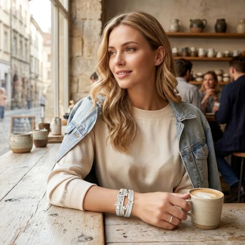 Leather Wrap Bracelets for Women Boho Layered Cuff Bracelets Bling Bohemian Jewelry - color: White