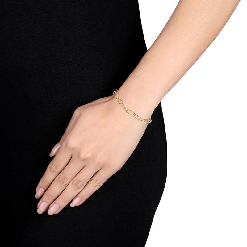 Italian Sterling Silver Paperclip Link Bracelet - Men & Women - 3.5mm, 5mm, 6mm - Available in Sterling Silver, Yellow Gold, Rose Gold - 9 inch, 7.5 inch - color: Yellow, size: 6MM