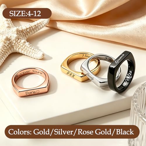 Custom Ring for Women 925 Sterling Silver Name Rings Personalized Initial Ring Engraved Stackable Letter Ring Christmas Birthday Gifts For Mom Grandma Sisters Girlfriend - color: Style 3-Rose Gold