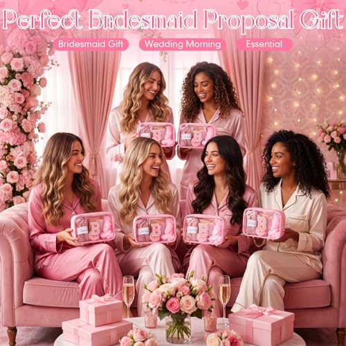 9 Pcs Bow Gift for Woman Set with Hair Headband Scrunchie Sleep Eye Mask Hair Claw Bow Comb with Mirror Monogram Cosmetic Bag Socks for Bachelorette Party Spa Sleepover Birthday Gifts (B) - style: B