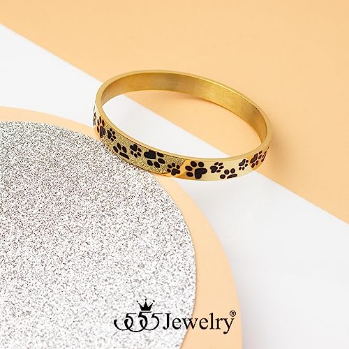 555Jewelry Stainless Steel Solid Slip-On Dog Lover Paw Cuff Bangle for Women & Ladies - color: Gold