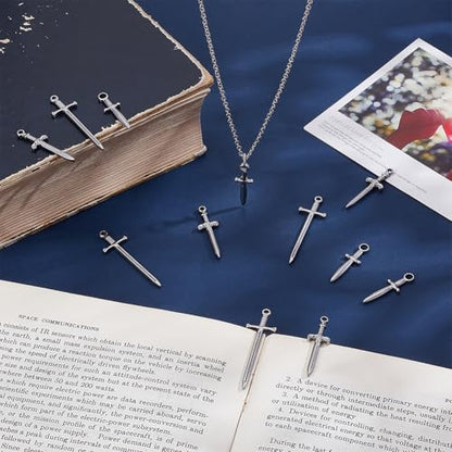 UNICRAFTALE 12Pcs 3 Styles 304 Stainless Steel Sword Charm Dagger Metal Pendants Antique Silver Swords Blade Charms for DIY Bracelet Earrings Necklace Jewelry Making, Hole 1.8-3.5mm