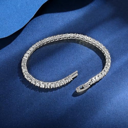 Gemsme 4 Prong Tennis Bracelet, 18K White/Yellow Gold Plated 3mm Round Cubic Zirconia Bracelet for Women Size 6-8.5 Inch - color: White Gold Plated, size: 8 inch
