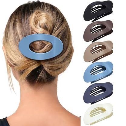 Mesovor 6 Pack Flat Hair Claw Clips, 4.33" Nonslip Round Lay Hair Clips | Strong Hold French Large Flat Hairclips for Lying Down, Yoga, Driving (Blue Matte) - color: Blue Matte
